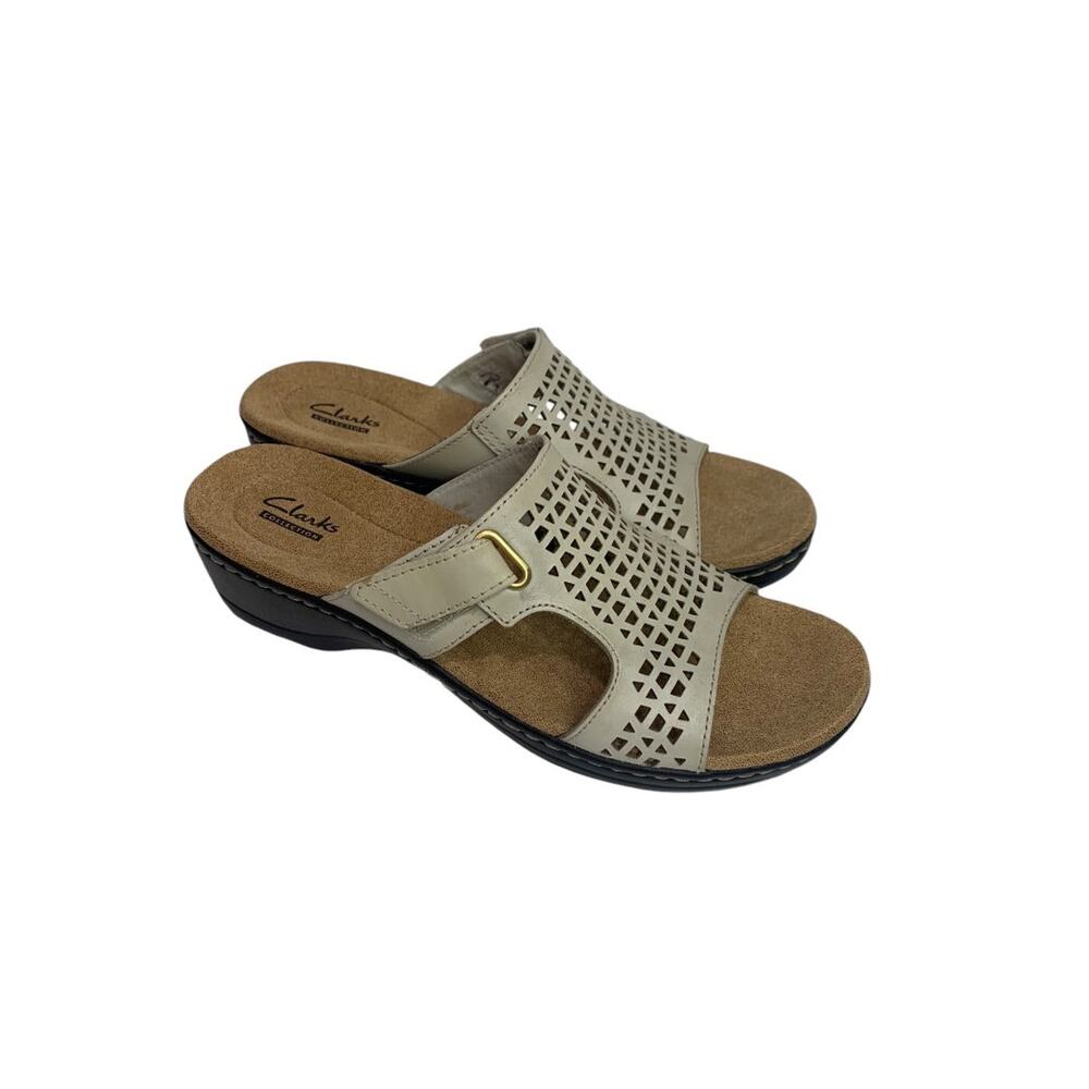Size 8.5 Clarks Womens Hayla Sandal Beige Leather Adjustable Lightweight